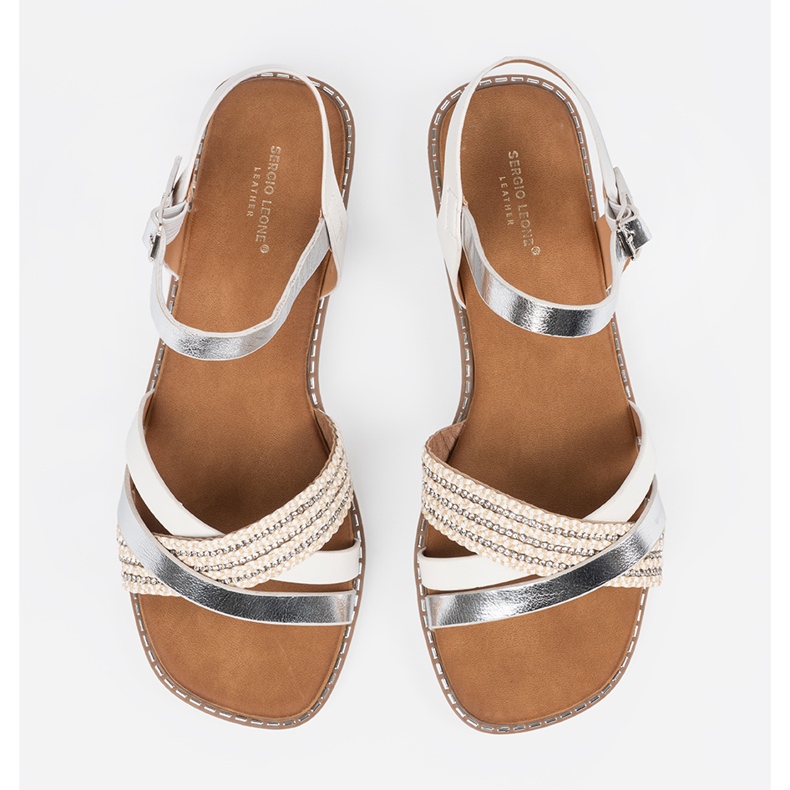 Sandales des femmes blanches sur une semelle plate Sergio Leone 2