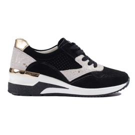 Baskets compensées en cuir noir Shelovet le noir 4