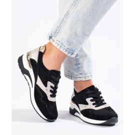 Baskets compensées en cuir noir Shelovet le noir 3