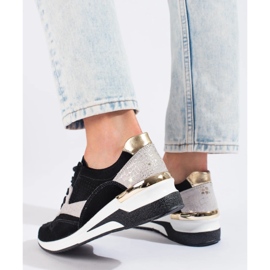 Baskets compensées en cuir noir Shelovet le noir 2