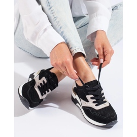 Baskets compensées en cuir noir Shelovet le noir 1