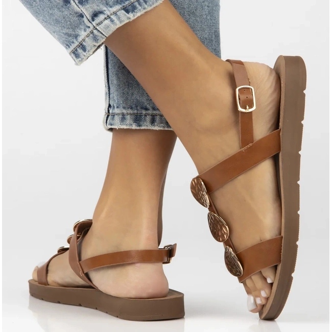 Filippo Sandales en cuir plat pour femmes OBACS DS6885 / 25 marron brun 2