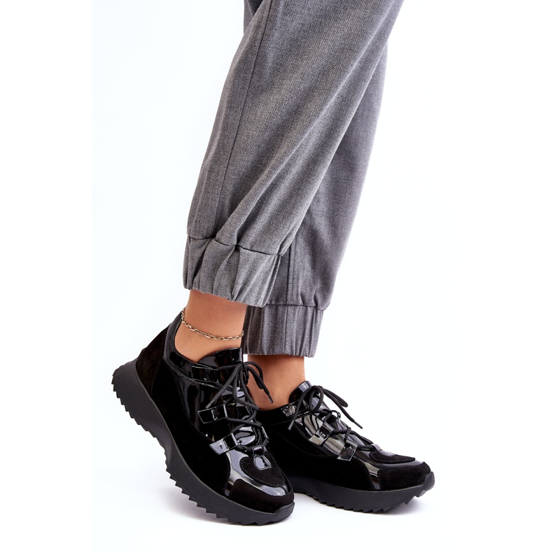 Chaussures de sport pour femmes laquées en cuir M01 / 2 Zazoo Black le noir 1