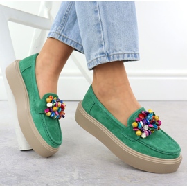 Mocassins en cuir sur la plate-forme avec des perles Green Filippo DP6765 vert 5