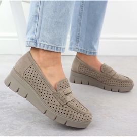 Moccasins pour femmes pour un coin ouvert Khaki Potocki 12608 beige 5