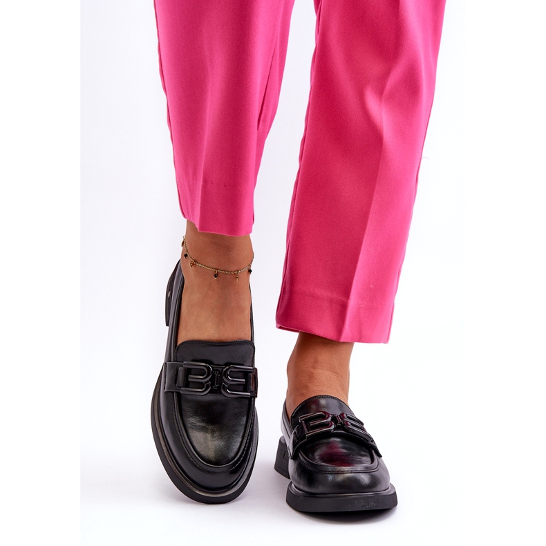 Vinceza Mocassins en cuir féminin avec décoration noire le noir 4