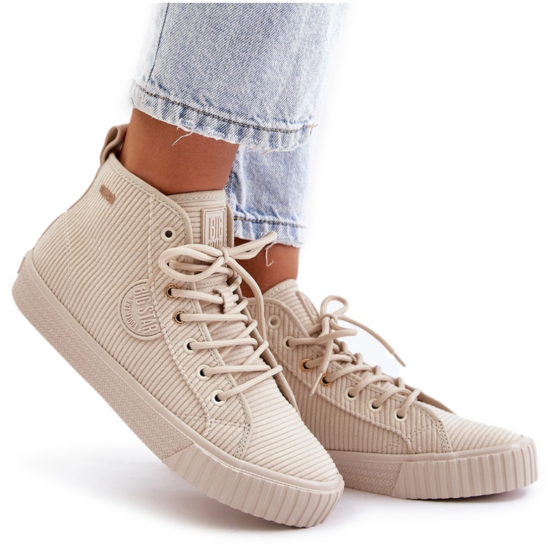 Sneakers féminins en velours côtelé isolés Big Star OO274771 Hi-Polish Beige System 3