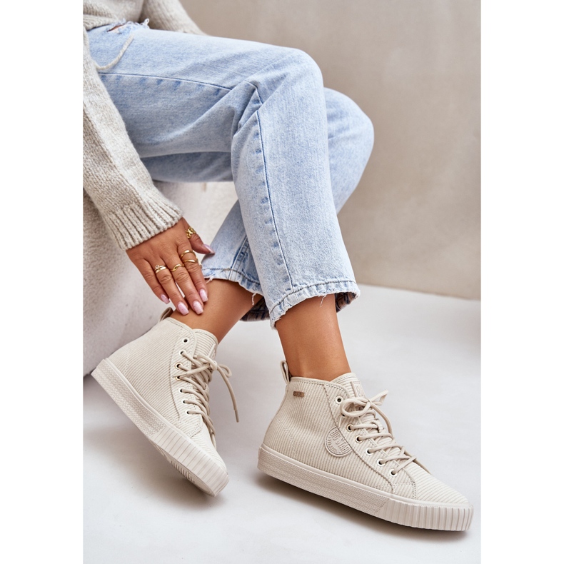 Sneakers féminins en velours côtelé isolés Big Star OO274771 Hi-Polish Beige System 2