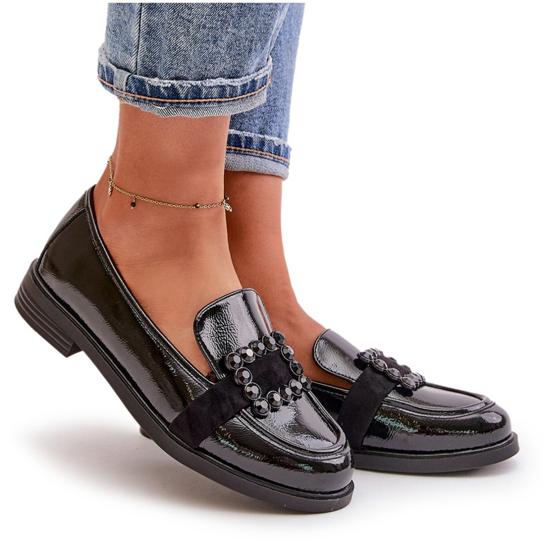 Mocassins Femme En Cuir Verni Avec Décoration, Noir Vinceza 58389 le noir 4