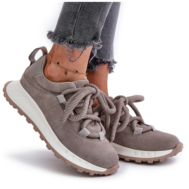 Baskets Femme En Daim Avec Laçage Épais Artiker 54C1465 Gris 8