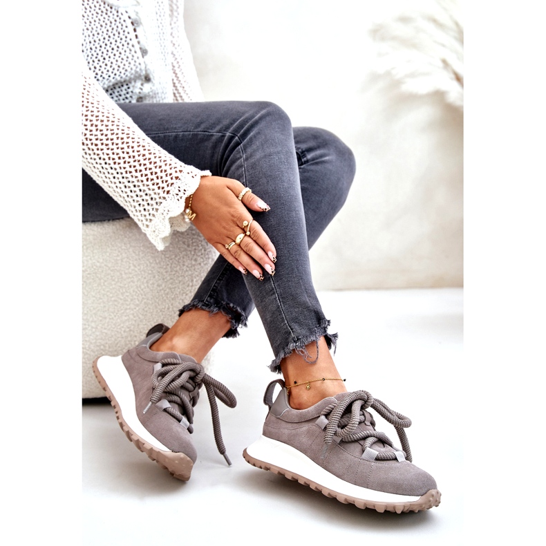 Baskets Femme En Daim Avec Laçage Épais Artiker 54C1465 Gris 5