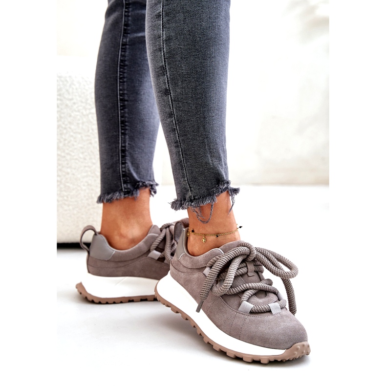 Baskets Femme En Daim Avec Laçage Épais Artiker 54C1465 Gris 3
