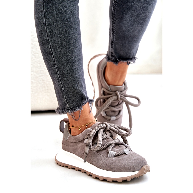 Baskets Femme En Daim Avec Laçage Épais Artiker 54C1465 Gris 1
