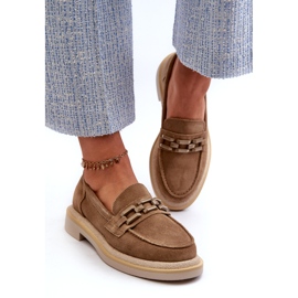 S.Barski Mocassins en daim à talons plats avec un tw101 bronze ou beige 3