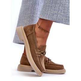 S.Barski Mocassins en daim à talons plats avec un tw101 bronze ou beige 4