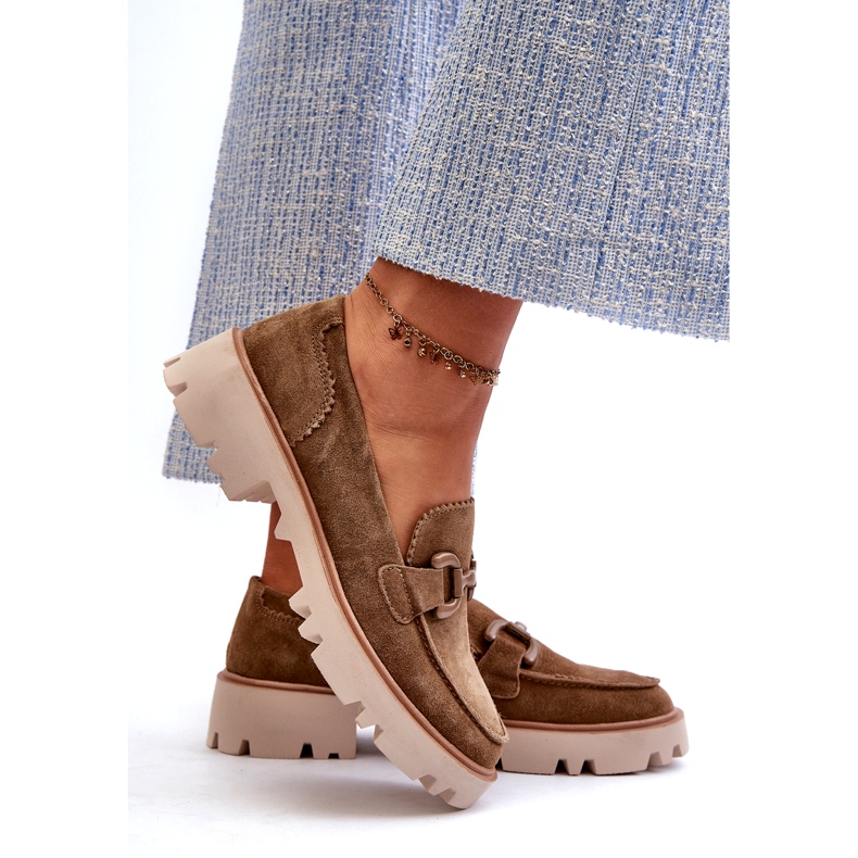 S.Barski Mocassins en daim des femmes avec un ornement tw117 olive vert 4