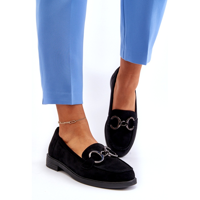 Vinceza Mocassins en daim pour femmes avec décoration en cuir noir 2