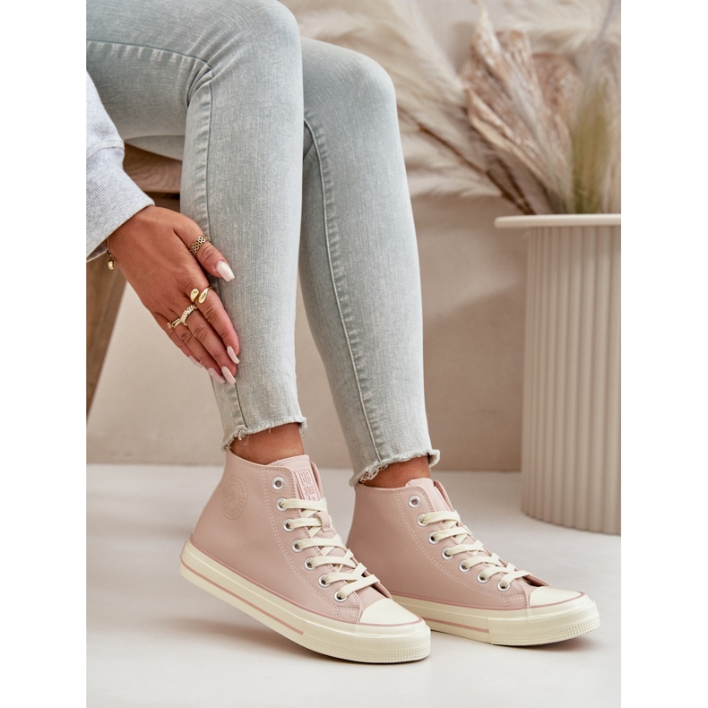 Baskets isolées pour femmes en cuir écologique rose Big Star OO274933 4