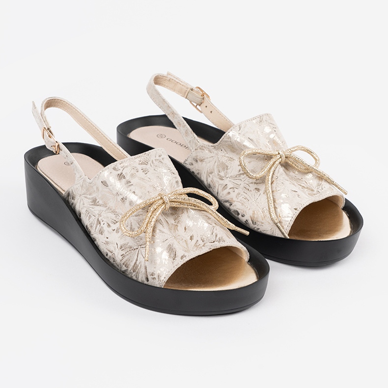 Goodin Sandales de coin beige légère avec un insert en cuir 1