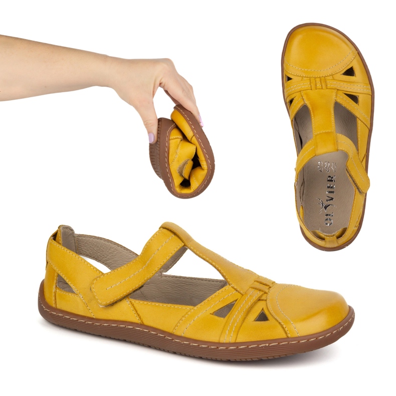 Chaussures aux pieds nus pour femmes Ultralekkie olivier 1285 Velcro jaune 1