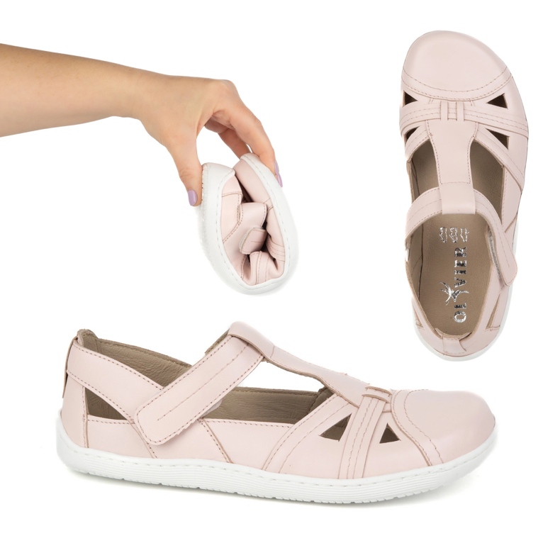 Chaussures aux pieds nus pour femmes Ultralekkie à moitié - Lane Olivier 1285 Powder Velcro Pink rose 1