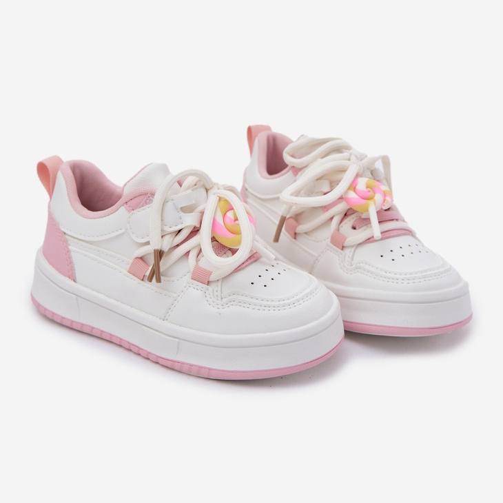 Velcro Children's Sneakers avec une sucette-rose-broche blanche 1