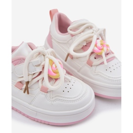 Velcro Children's Sneakers avec une sucette-rose-broche blanc 2