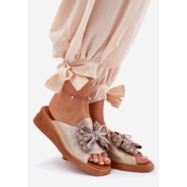 Jezzi Coins féminins en coin avec un nœud d'or 1 Jezzi Coins féminins en coin avec un nœud d'or 1