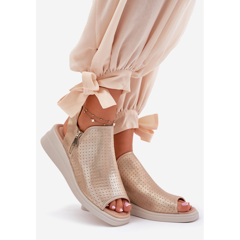 Jezzi Sandales Compensées Dorées Femme d'or 1