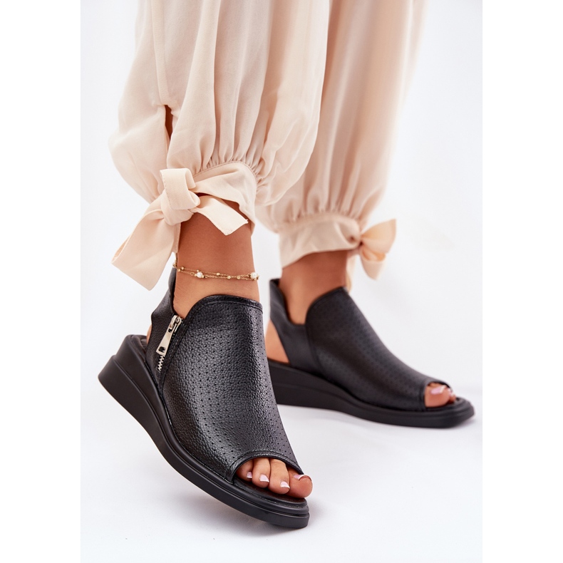 Jezzi Sandales noires à semelles compensées pour femmes 2