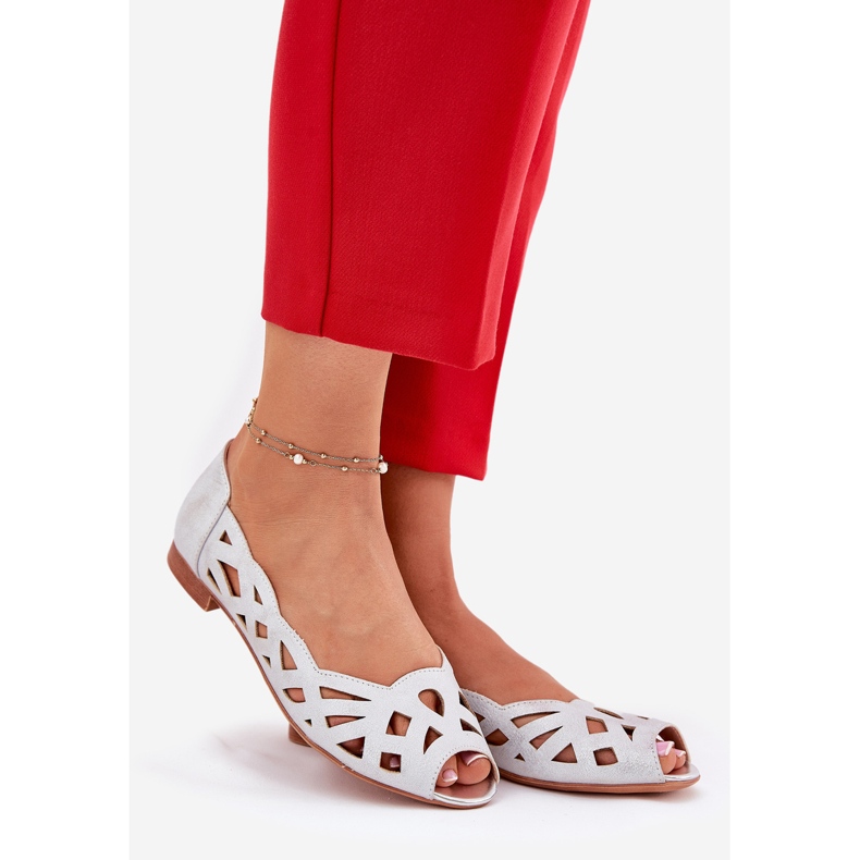 Jezzi Ballerines d'ouverture en argent avec doigts nus 1