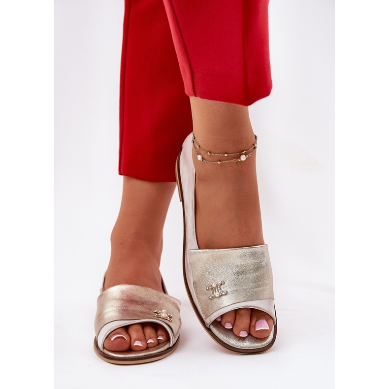 Ballerines élégantes en cuir avec doigts nus Zazoo 1865 Zloty essuyé doré 2