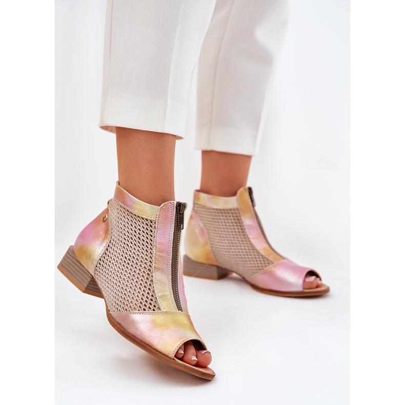 Bottes en cuir pour femmes à talons plates avec doigts nus Maciejka 06413-15 Pink-Orange rose 2