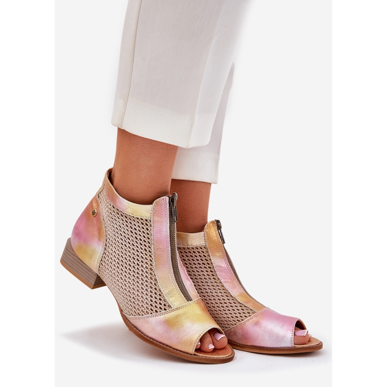 Bottes en cuir pour femmes à talons plates avec doigts nus Maciejka 06413-15 Pink-Orange rose 1