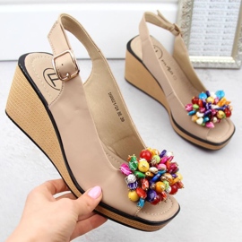 Sandales compensées en cuir avec perles colorées Filippo W PAW528 beige 1