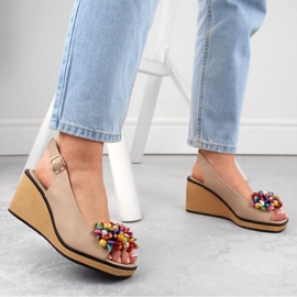 Sandales compensées en cuir avec perles colorées Filippo W PAW528 beige 4