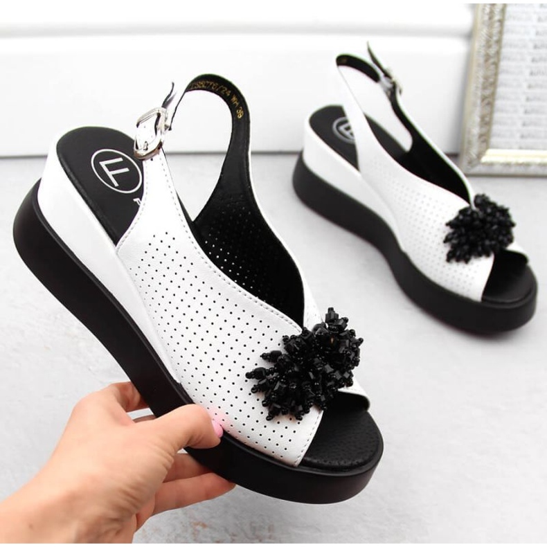 Sandales compensées en cuir avec perles Filippo W PAW529B blanc 1