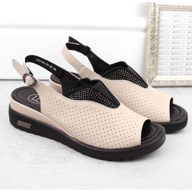 Sandales compensées ajourées en cuir Filippo W PAW537, beige 5