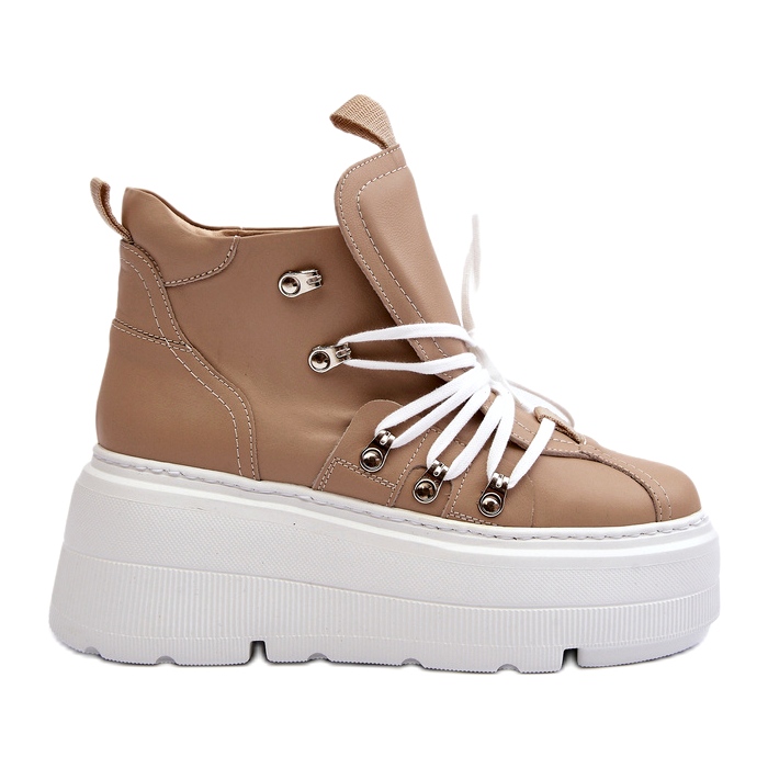 Zazoo 3416 Chaussures de sport en cuir pour femme, Beige 3