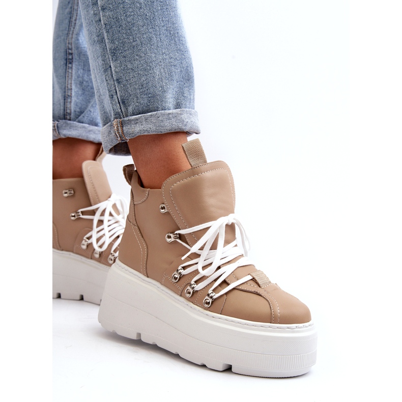 Zazoo 3416 Chaussures de sport en cuir pour femme, Beige 5