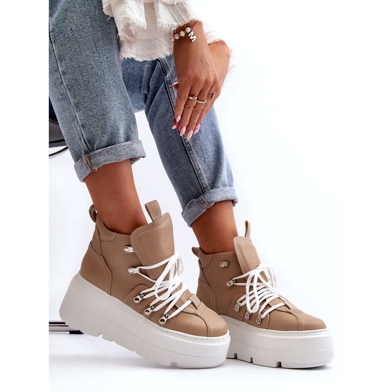 Zazoo 3416 Chaussures de sport en cuir pour femme, Beige 2