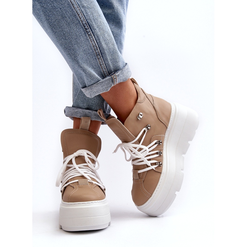 Zazoo 3416 Chaussures de sport en cuir pour femme, Beige 1