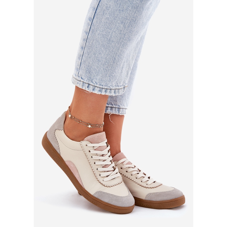 Baskets en cuir féminin Zazoo N1220 Beige 1