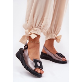 Sandales en cuir pour femmes avec un coin avec décoration artiker 56c2158 Graphite argent 2