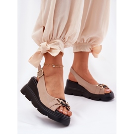 ARTIKER Sandales en cuir féminine en coin et plate-forme avec décoration artker 56c2209 beige 2