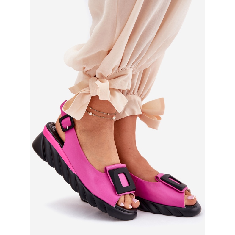 ARTIKER Sandales en cuir pour femmes avec un coin avec décoration Artker 56C1571 Fuchsia rose 1 ARTIKER Sandales en cuir pour femmes avec un coin avec décoration Artker 56C1571 Fuchsia rose 1