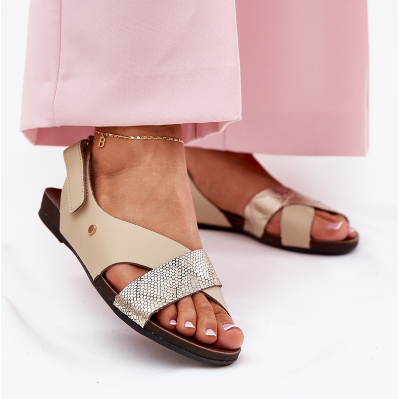 Sandales en cuir pour Velcro Zazoo 40141 Beige-Gold 2