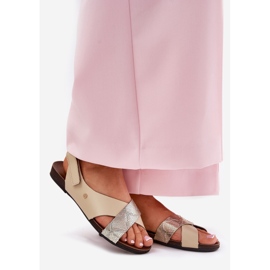 Sandales en cuir pour Velcro Zazoo 40141 Beige-Gold 1