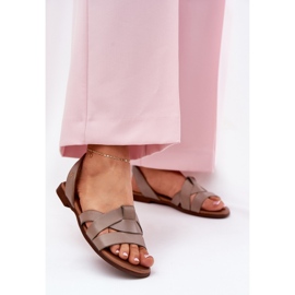 Zazoo 40185 Cuir confortable glissant sandales beige foncées 2