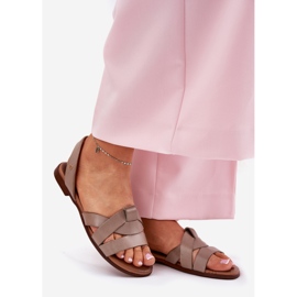 Zazoo 40185 Cuir confortable glissant sandales beige foncées 1
